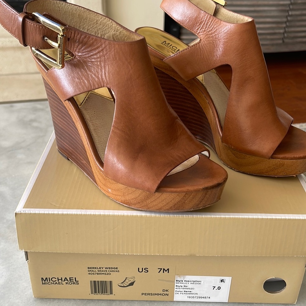 Michael Kors Berkeley Wedge small weave canvas leather sandal